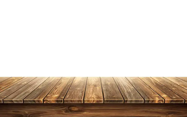 Vector illustration of Wooden table top with aged surface, realistic
