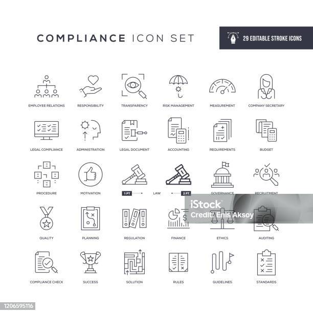 Compliance Editable Stroke Line Icons Stock Illustration - Download Image Now - Icon, Law, Obedience