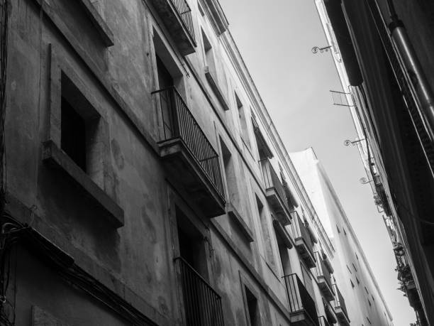 istock Spanish Balconies in Black and White 1206595452