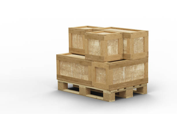 istock Wood pallet with different size of transport box stacked 1206598122