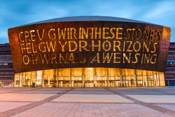 Wales Millennium Centre, Cardiff, Wales, UK Wide angle view of the iconic Wales Millennium Centre in Cardiff, Wales, UK wales photos stock pictures, royalty-free photos & images