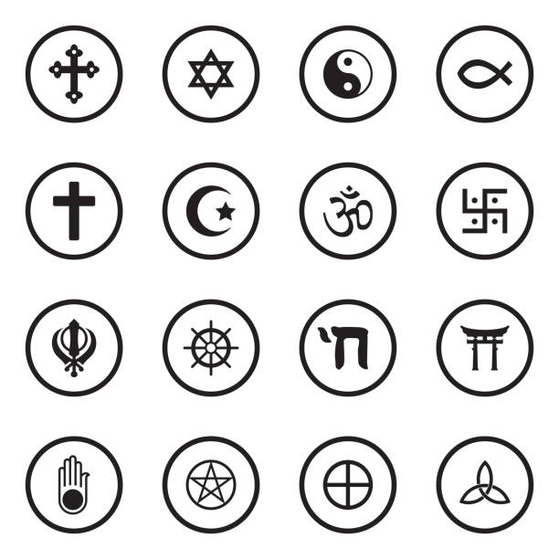 istock Religion Symbols Icons. Black Flat Design In Circle. Vector Illustration. 1206598331