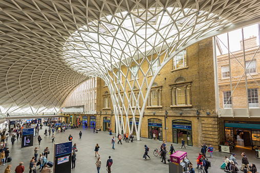 Wide angle view of King's Cross Station, London, England, UK
