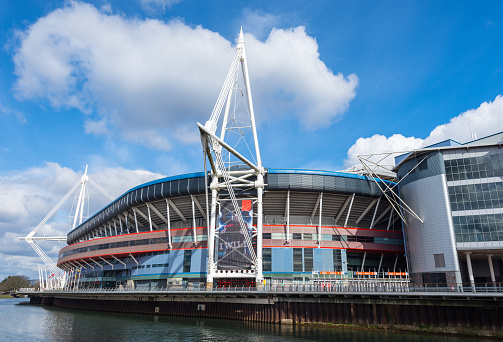 London, England - June 2022: Front exterior view of entrance to the O2 Arena in Greenwich