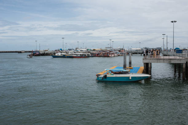 Pattaya, chon buri, Thailand, august 31, 2019, Bali Hai Pier in pattaya with many boats in the ocean and tourists.