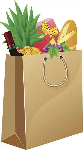 Vector illustration of shopping bag with foods