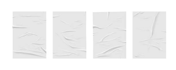 istock Glued paper wrinkled effect, vector realistic background. Badly wet glued paper or gray adhesive foil with crumpled and greased wrinkles texture, isolated blank templates set 1206610881
