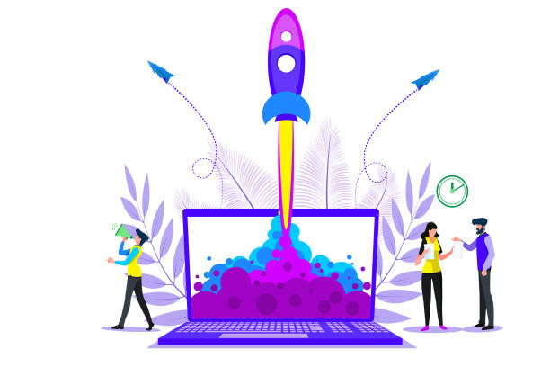 Successful launch of startup Successful launch of startup business development banner stock illustrations
