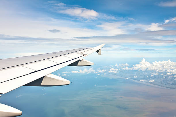istock Blue sky and wing of the plane. 120661297