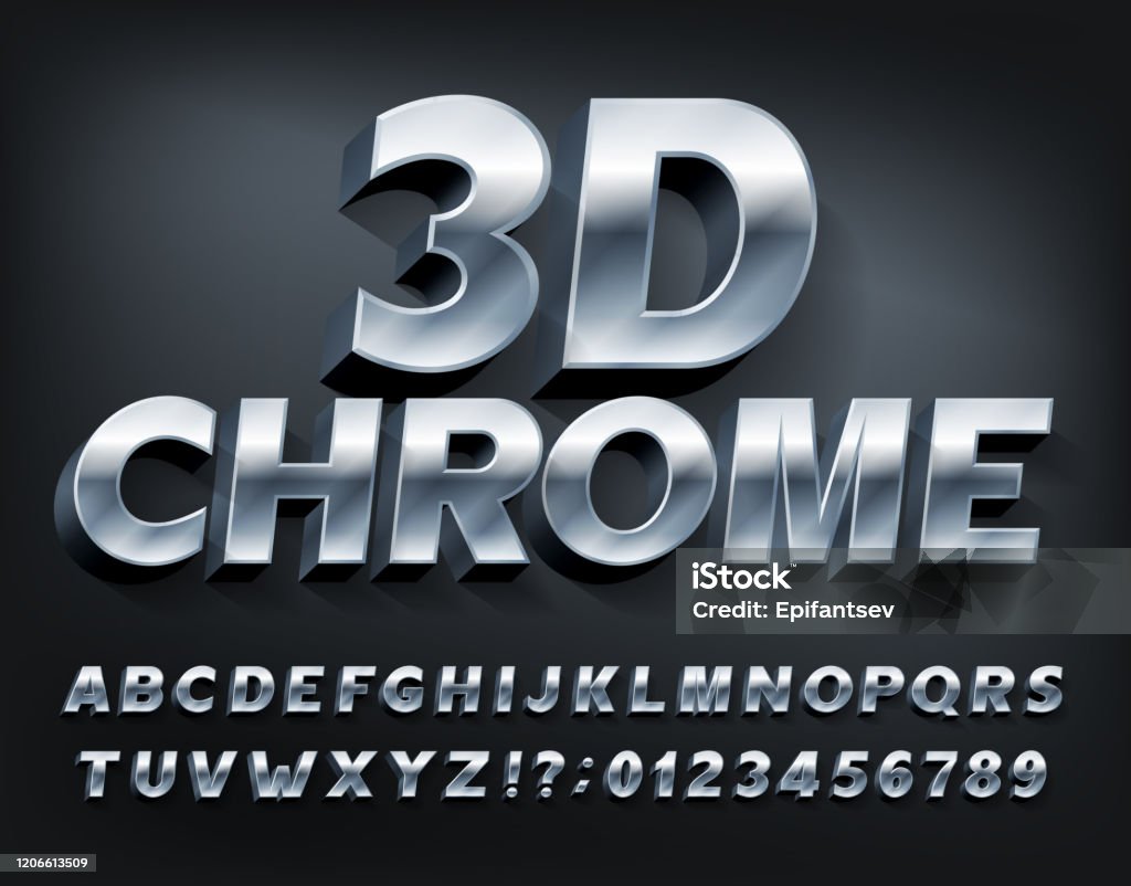 Shadow Letters Numbers 3d Chrome Alphabet Font Metallic Letters And Numbers With Shadow Stock ...