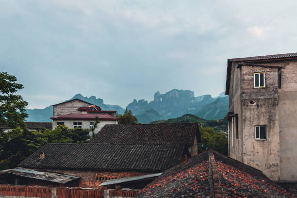 view over the roofs of village on Tianmen mountain in zhangjiajie