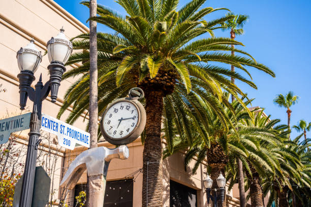 Chandler, Arizona, USA - March 7, 2019: Morning view of the historic tree-lined square in the heart of the downtown district