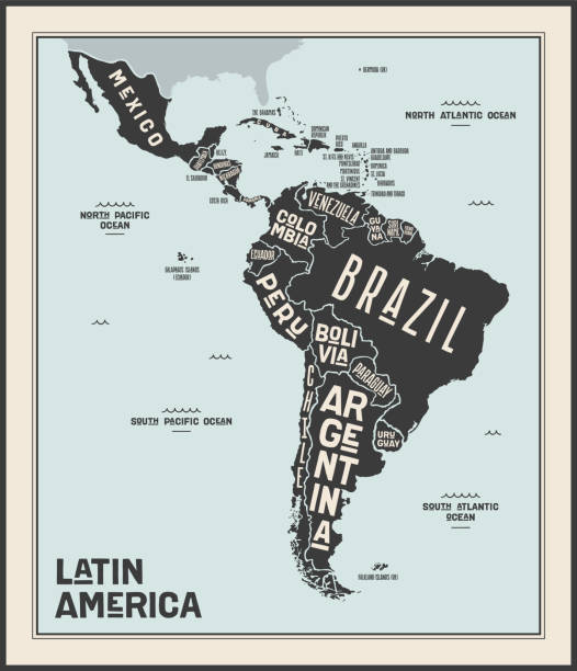 ilustrações de stock, clip art, desenhos animados e ícones de map latin america. poster map of latin america - argentina map chile cartography