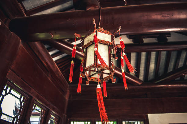 traditional chinese lantern in old wooden house