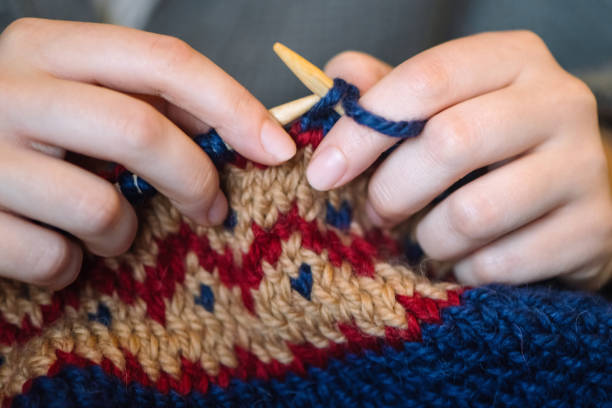 Young girl knitting Jacquard sweater