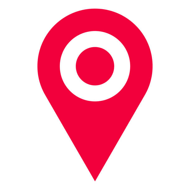 빨간색 gps 포인터 위치 지도 아이콘 벡터 일러스트 - cartography map symbol straight pin stock illustrations