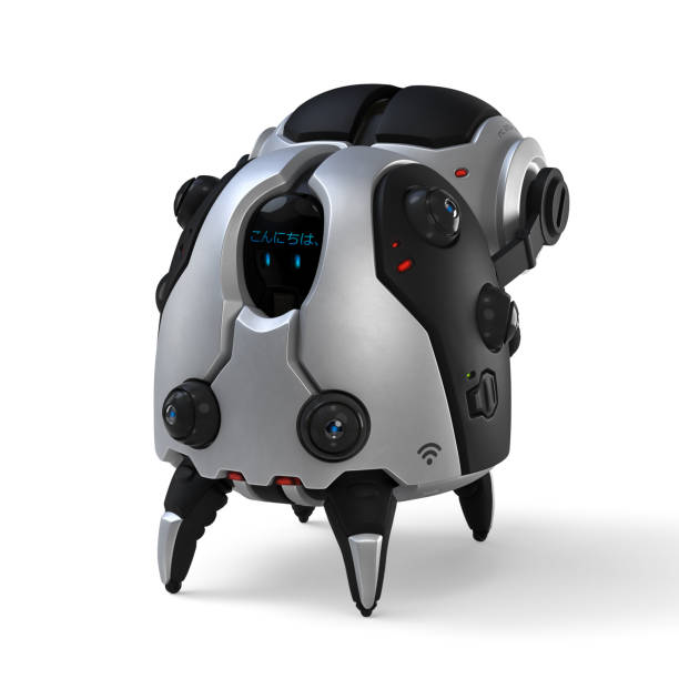 istock Futuristic robot cleaner for house. Science fiction robot assistant with touch screen. 1206621816