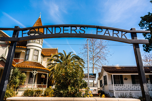 View of Anaheim Founders' Park on a sunny day.
