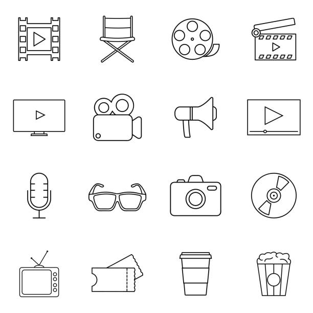 filmy, kino, filmy line vector ikony zestaw. nadaje się do użytku w aplikacjach internetowych, aplikacjach mobilnych i nośnikach. - dvd player computer icon symbol icon set stock illustrations