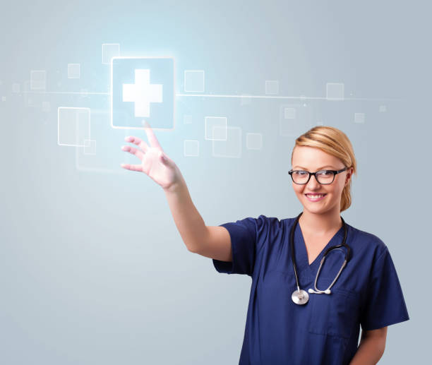 istock Young nurse pressing modern medical type of buttons 1206632284