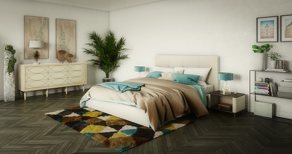 Digitally generated cozy and modern bedroom interior design.

The scene was rendered with photorealistic shaders and lighting in Autodesk® 3ds Max 2020 with V-Ray Next with some post-production added.