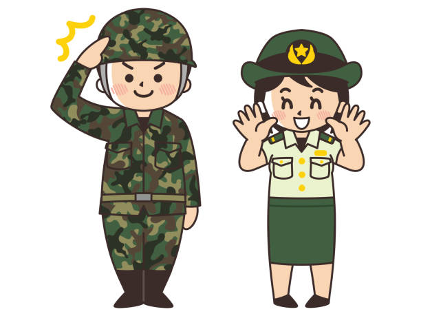 ilustrações, clipart, desenhos animados e ícones de homem e mulher da força de autodefesa terrestre - japanese military