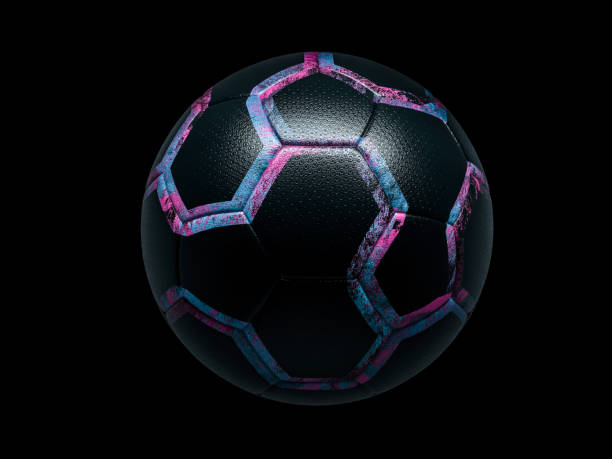 istock 3D Rendering. Decorated black textured football highlighted 1206635753