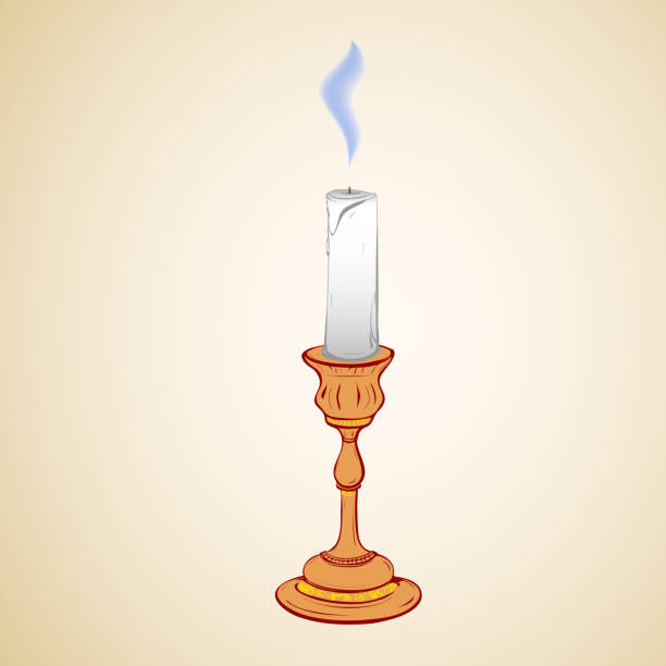 Colored vector illustration of stylized retro candlestick with a steaming candle Colored vector illustration of stylized retro candlestick with a steaming candle on a black background fume cupboard stock illustrations