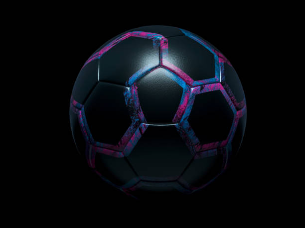 istock 3D Rendering. Decorated black textured football highlighted 1206636850