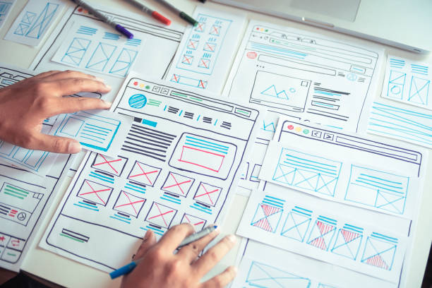 Website designer Creative planning application developer development draft sketch drawing template layout prototype framework wireframe design studio . User experience concept . Website designer Creative planning application developer development draft sketch drawing template layout prototype framework wireframe design studio . User experience concept . website wireframe stock pictures, royalty-free photos & images