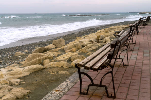 istock Benches in seaside in winter 1206638596