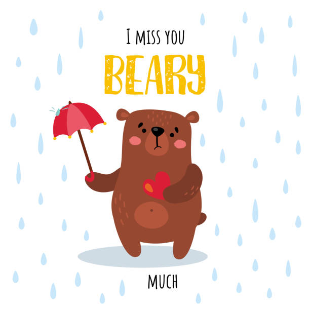 Rainy Beary Stock Illustration - Download Image Now - Miss You - Short  Phrase, Greeting Card, Rain - iStock