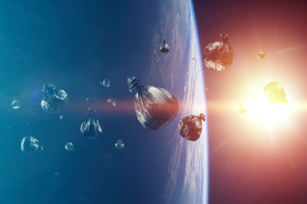 istock Debris in Earth orbit, dangerous debris in orbit around the planet. Elements of this image furnished by NASA. 1206643451