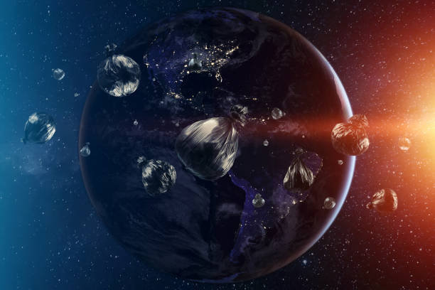 istock Debris in Earth orbit, dangerous debris in orbit around the planet. Elements of this image furnished by NASA. 1206643792