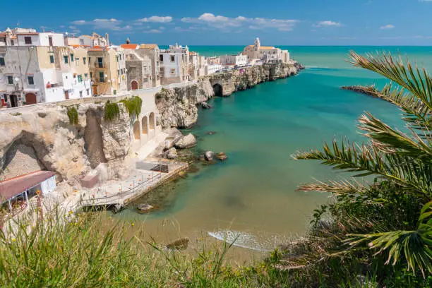 Scenic view of Vieste and Church of San Francesco, Apulia Italy.