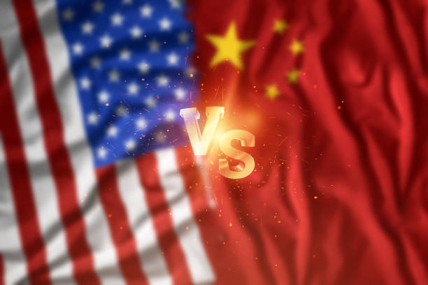A trade war between China and the United States, American and Chinese flag. Truce, war, sanctions, business. A trade war between China and the United States, American and Chinese flag. Truce, war, sanctions, business truce flag stock pictures, royalty-free photos & images