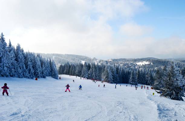 istock skiers on the trail on the mountain 1206645523
