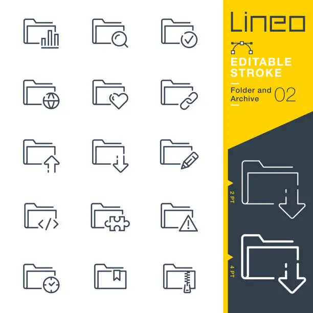 Vector illustration of Lineo Editable Stroke - Folder and Archive line icons