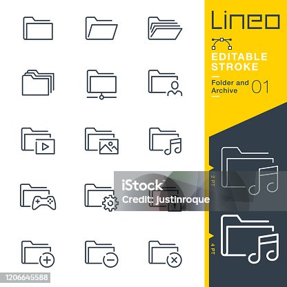 istock Lineo Editable Stroke - Folder and Archive line icons 1206645588