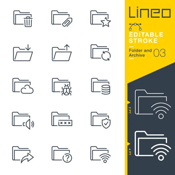 Vector illustration of Lineo Editable Stroke - Folder and Archive line icons