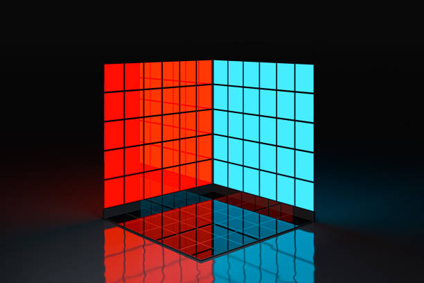 istock Neon and glass squares with dark background,3d rendering. 1206646303