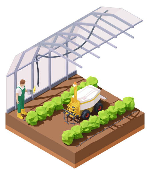 wektorowy robot do chwastów rolniczych - isometric combine harvester tractor farm stock illustrations