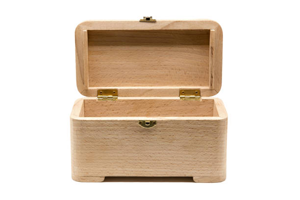 istock Empty wooden casket with open lid. Box of eco-friendly materials. Isolated on a white background. Container for small items 1206648784