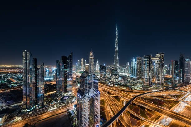 istock Aerial View of Dubai Skyline at Night 1206653159