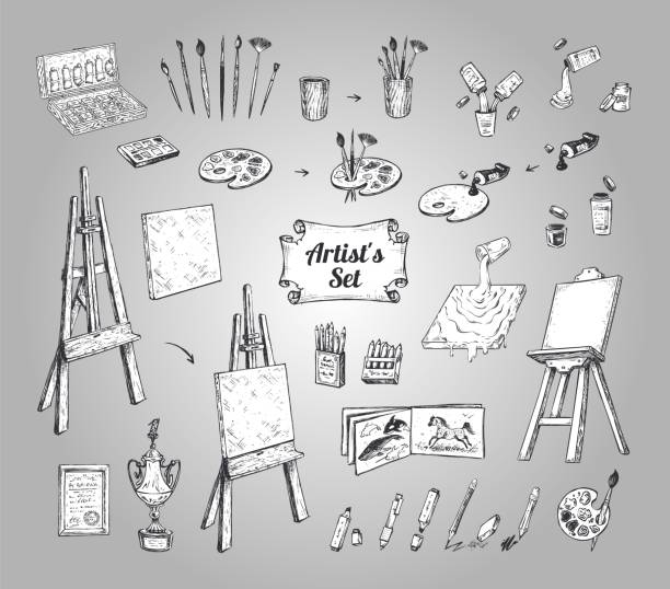 Drawing supplies or tools for artist. Vector set