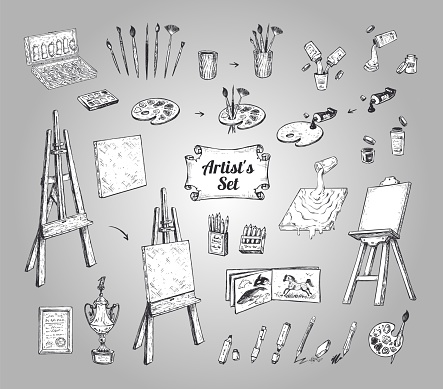 Art supplies painting and drawing materials Vector Image, drawing items 