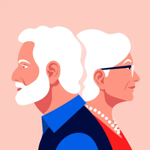 Vector illustration of The old lovers. Elderly couple. Love and dating. Family relationship.