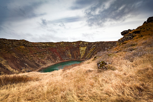 kerith or kerid, a volcanic crater lake located in the grimsnes area in south Iceland, along the golden circle in iceland.