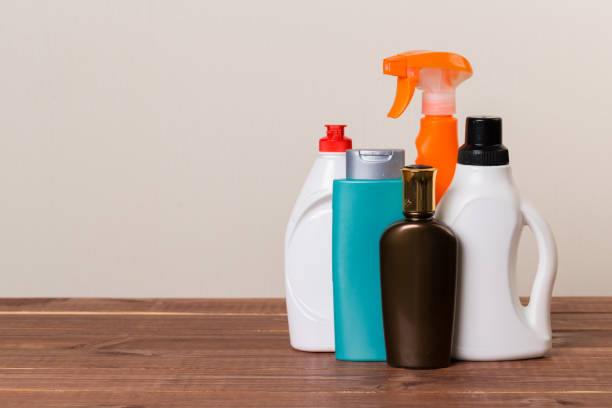 istock set of cleaning products on the table on a colored background. 1206660429