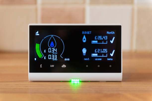 istock Smart Energy Monitor In Home Display, Smart Meter on kitchen work side 1206661996